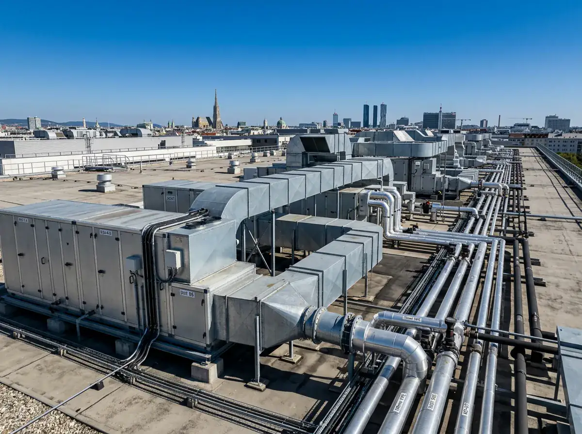 Außen-Lüftungsanlage auf einem Wiener Flachdach